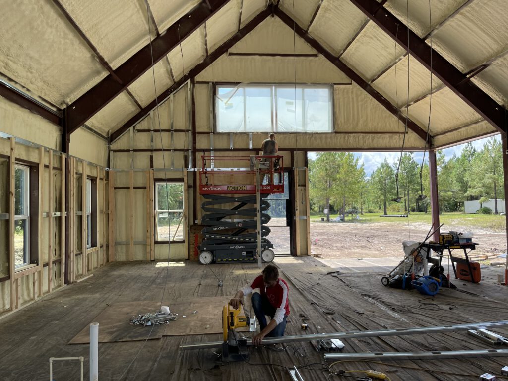 Metal building framed and foamed