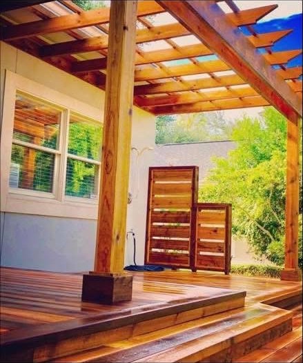 Cedar screen and deck step