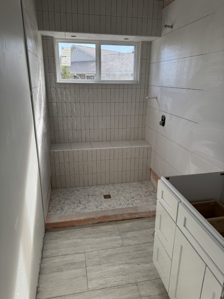 Shower framed and tiled