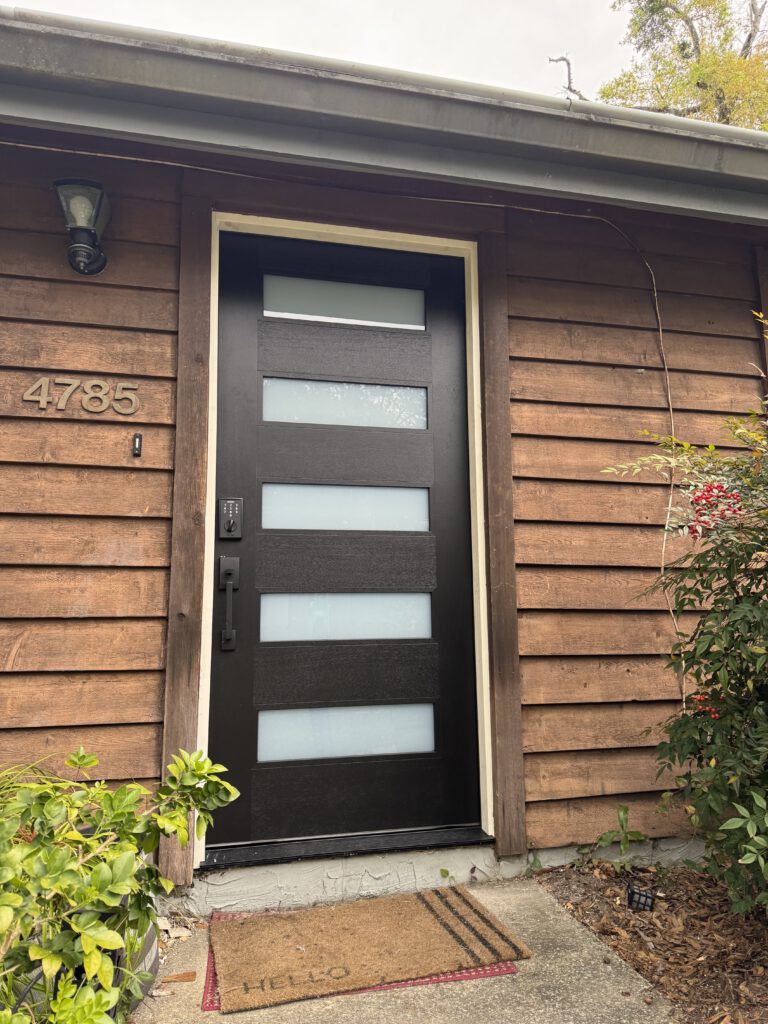 New entry door and cedar shake