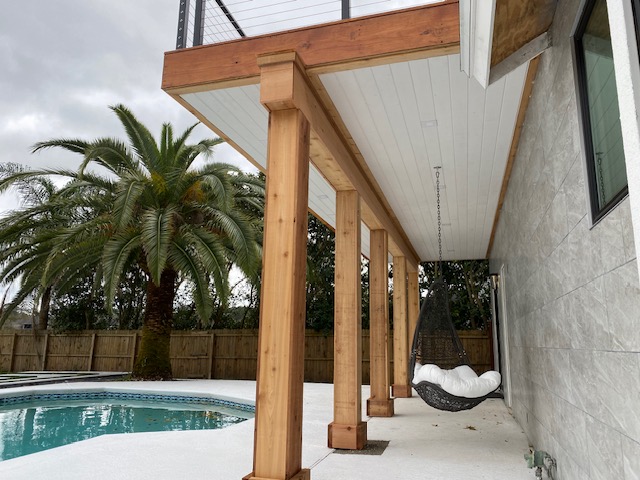 Poolside cover and cedar columns